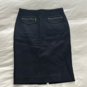 JCrew 100% wool navy pencil skirt w zipper details. Size 4
